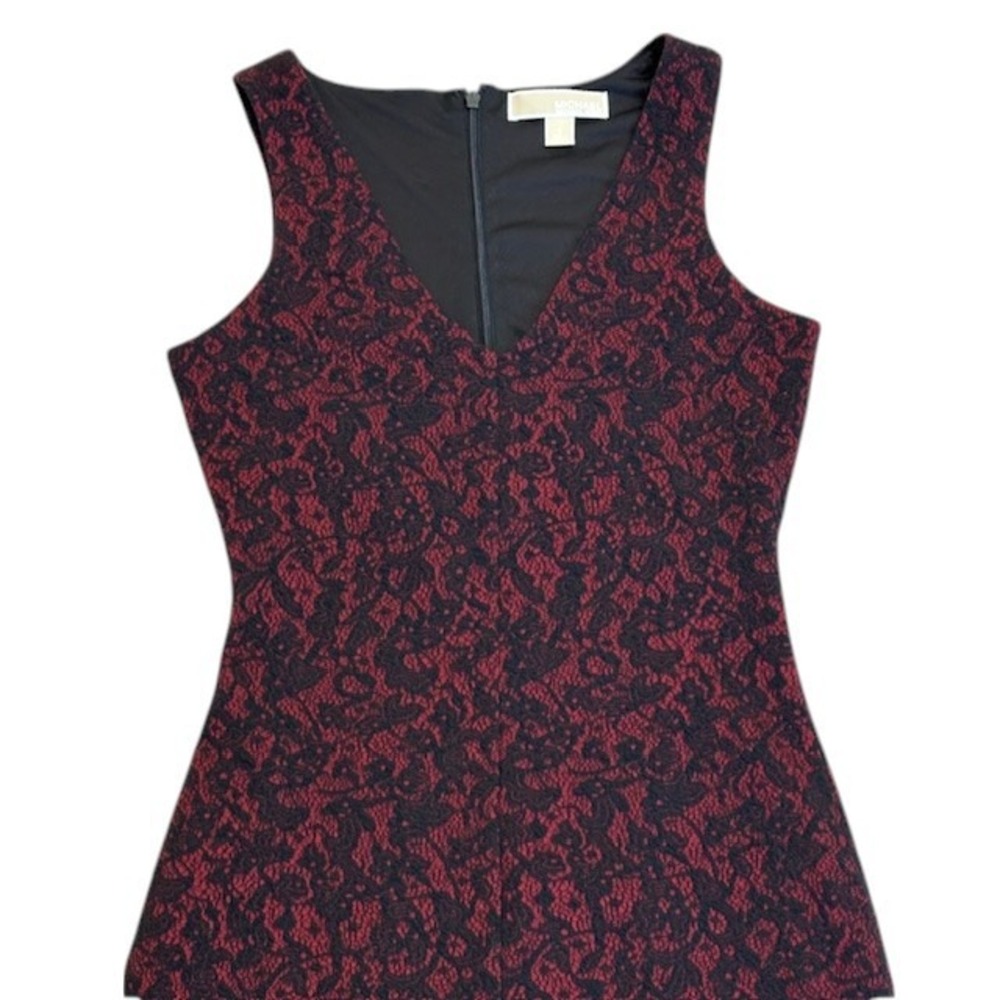 Michael Kors Bodycon Dress Sleeveless V-Neck Burgundy Black Pattern Lace Size 2 - Picture 8 of 16